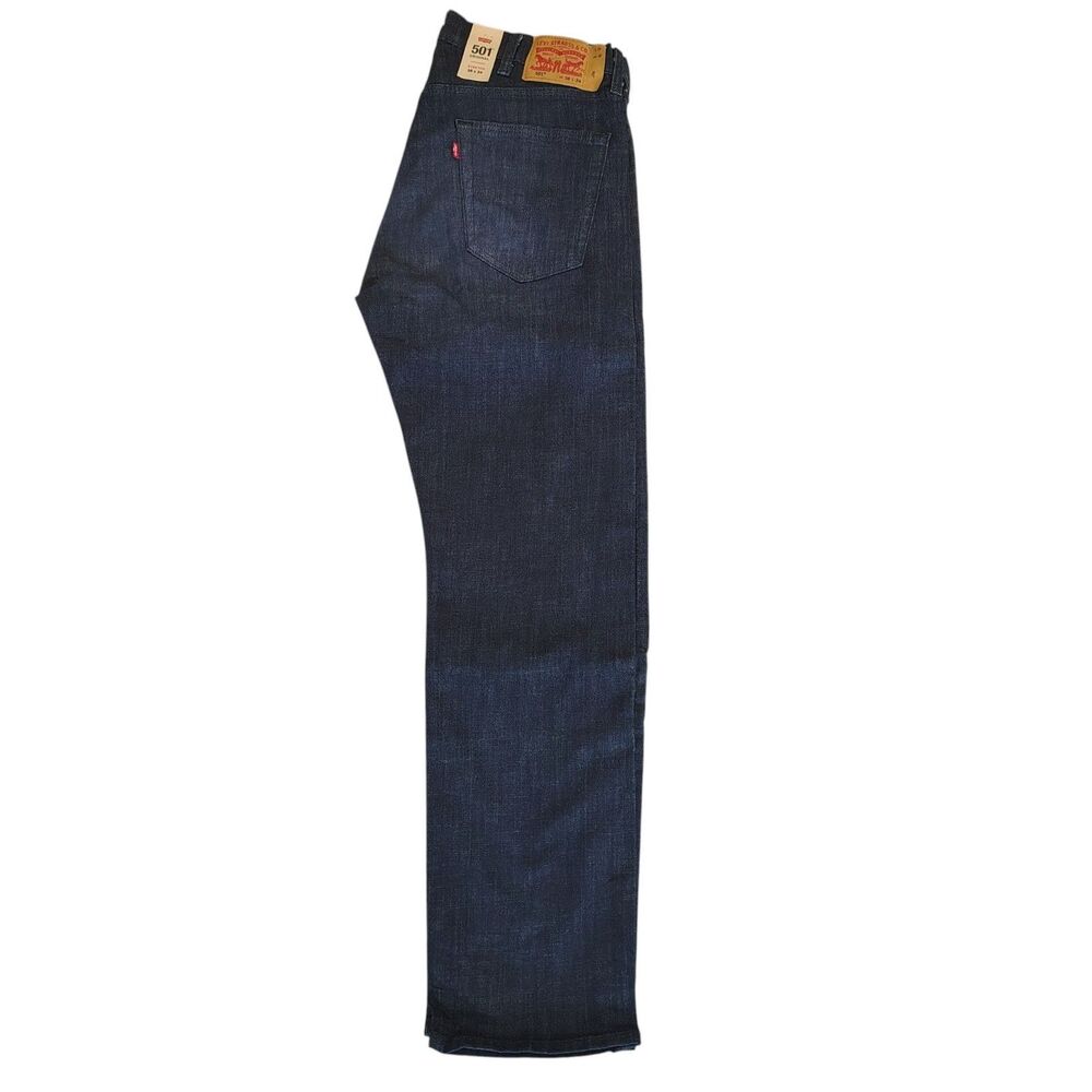 Levi's 501 38x34 Men's Dark Wash Stretch Straight Leg Button Fly Jeans Irregular - Picture 2 of 8